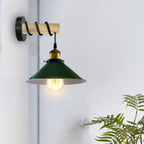 Modern Combined Solid Wooden Arm Chandelier Lighting With Green Cone Shaped Metal Shade wall sconce~3473