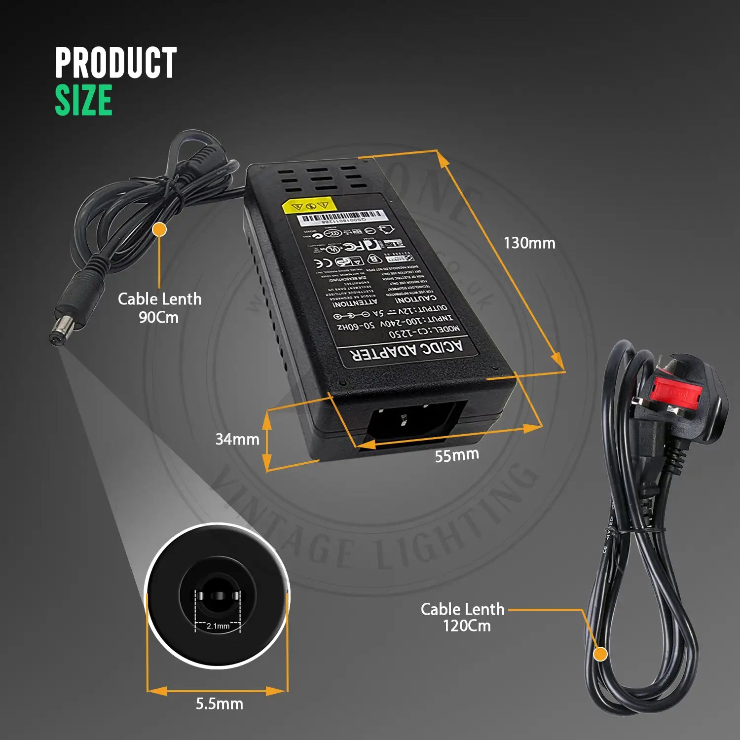 12V 5A 60W 3 Pin Plug 12v Power Supply Adapter Conventer ~2364