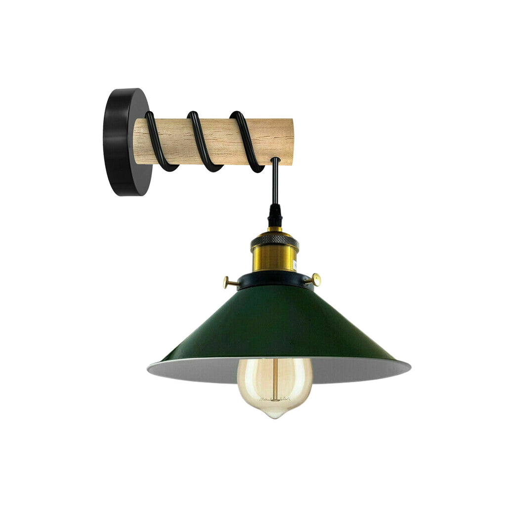 Modern Combined Solid Wooden Arm Chandelier Lighting With Green Cone Shaped Metal Shade wall sconce~3473