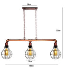 Rustic Red Retro Pendant Pipe Light 3 Head Cage Suspended Lights ~1791