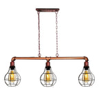 Rustic Red Retro Pendant Pipe Light 3 Head Cage Suspended Lights ~1791