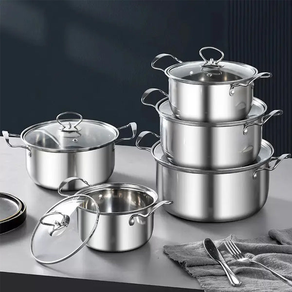 Set of 5 Large Stainless Steel Cookware Pieces